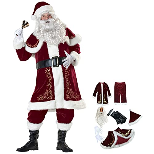 Weihnachtsmann-Kostüm-Set for Herren, 8-teilig, Roter Deluxe-Samt, for Erwachsene, Cosplay-Weihnachtskostüm, Weihnachtsmann-Anzug(3XL) von RKK