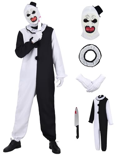 Clown Halloween-Kostüm für Erwachsene, Kunst, Clowns, Cosplay, Body mit Maske, Handschuhen, Messer für gruseligen Killer, lustiges Outfit, RK019-3XL von RKKVQP