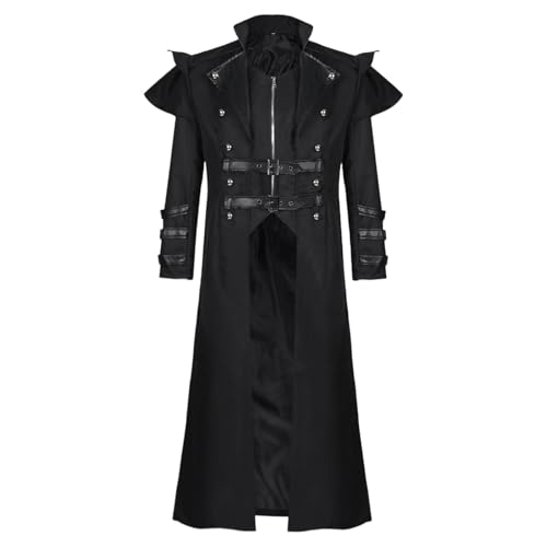 Halloween-Kostüm für Herren, Steampunk-Jacken, Renaissance-Kostüm, Gothic, Mittelalter, Pirat, Wikinger, Viktorianischer Frack, Schwarz , 46 von RKaixuni