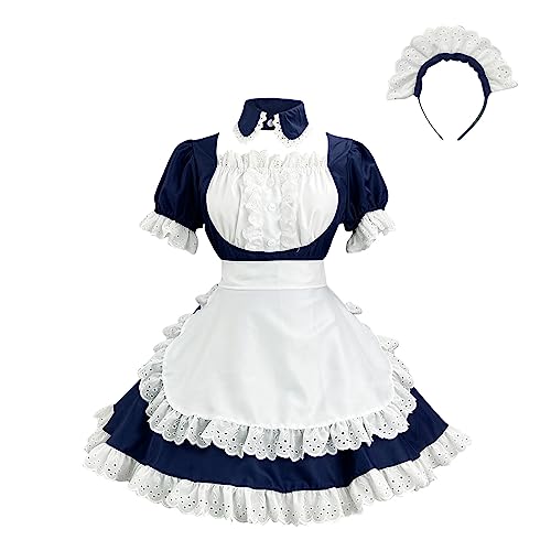 RKaixuni Französisches Dienstmädchenkleid für Damen, Cosplay, mit Schürze, Oktoberfest, Halloween-Kostüm, Abschlussball, Ballkleid, japanisches Anime-Outfit von RKaixuni