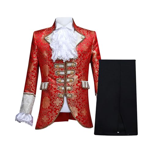 Renaissance-Jacken für Herren mit Pailletten, zweiteiliges Set, Anzüge, glänzender Blazer, Schlagzeug-Uniform, Mantel mit langen Hosen, Halloween-Kostüm-Outfits, A03#rot, XS von RKaixuni