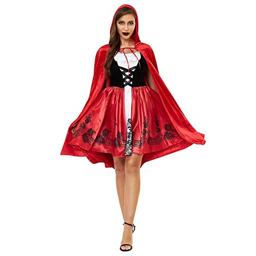 Rotkäppchen-Kostüm für Damen, Halloween, Renaissance, Korsett, Umhang, Cosplay, Outfits, Party, Ballkleid von RKaixuni