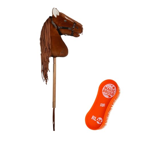 RL24 HKM - Hobby Horse Premium Dunkelfuchs – Steckenpferd mit Trense – Spielpferd aus Plüsch mit Holzstock & Langer Mähne – Stockpferd ohne Griffe & Rollen – Hobby Horse Pferde – Rotbraun von RL24