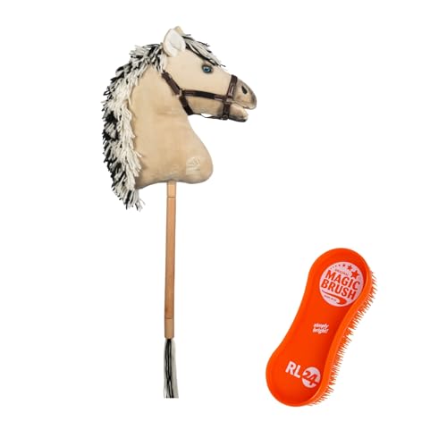 RL24 HKM - Hobby Horse Premium Norweger – Steckenpferd mit Trense – Spielpferd aus Plüsch mit Holzstock & Langer Mähne – Stockpferd ohne Griffe & Rollen – Hobby Horse Pferde – Beige von RL24