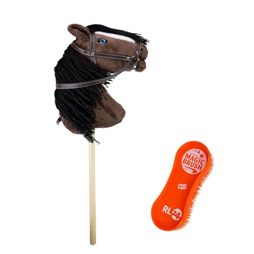 RL24 - Hobby Horse – Steckenpferd mit Trense – Spielpferd aus Plüsch mit Holzstock & Langer Mähne – Stockpferd ohne Griffe & Rollen – Hobby Horse Pferde – Braun von RL24