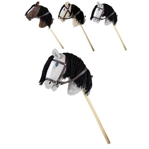 RL24 - Hobby Horse – Steckenpferd mit Trense – Spielpferd aus Plüsch mit Holzstock & Langer Mähne – Stockpferd ohne Griffe & Rollen – Hobby Horse Pferde – Grau von RL24