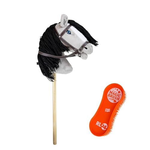 RL24 - Hobby Horse – Steckenpferd mit Trense – Spielpferd aus Plüsch mit Holzstock & Langer Mähne – Stockpferd ohne Griffe & Rollen – Hobby Horse Pferde – Grau von RL24