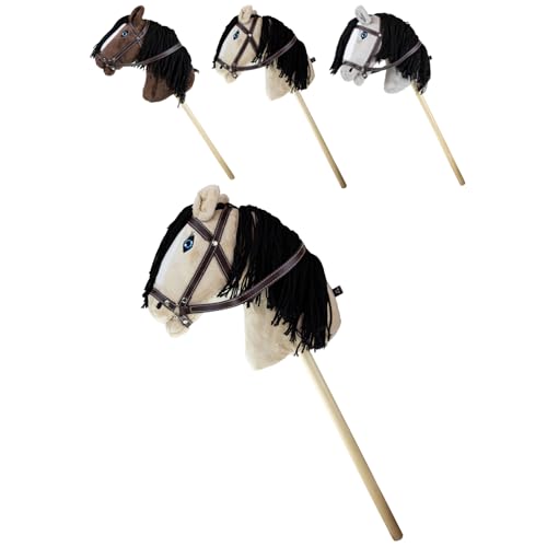 RL24 - Hobby Horse – Steckenpferd mit Trense – Spielpferd aus Plüsch mit Holzstock & Langer Mähne – Stockpferd ohne Griffe & Rollen – Hobby Horse Pferde – Hellbraun von RL24