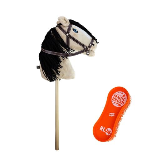 RL24 - Hobby Horse – Steckenpferd mit Trense – Spielpferd aus Plüsch mit Holzstock & Langer Mähne – Stockpferd ohne Griffe & Rollen – Hobby Horse Pferde – Hellbraun von RL24