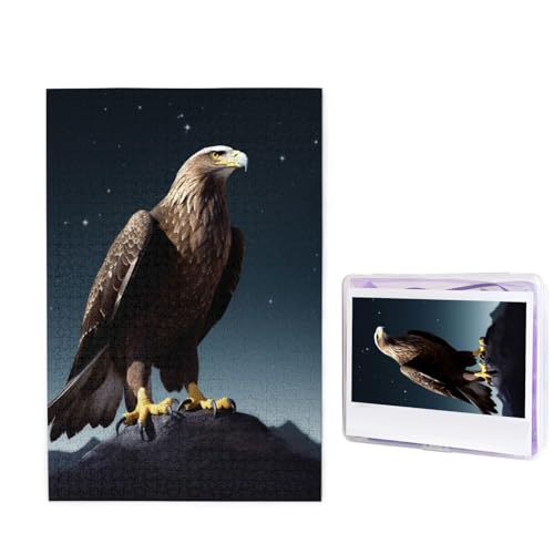 Adler unter den Sternen, Puzzle, 1000 Teile, personalisiertes Puzzle für Erwachsene, personalisiertes Bild mit Aufbewahrungstasche, Holzfotos, Puzzle für Familien-Heimdekoration (50 x 74,9 cm) von RLDOBOFE