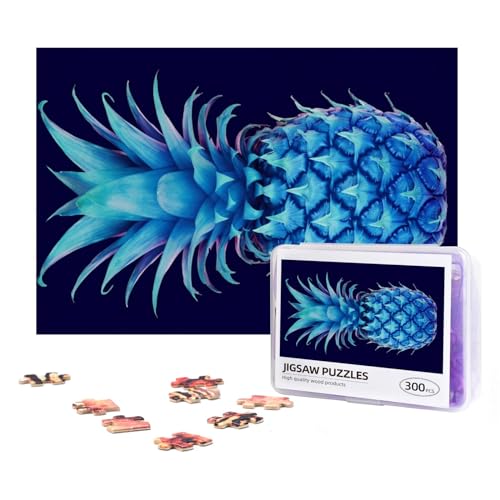 Blaue Ananas-Puzzle, 300 Teile, personalisiertes Puzzle, Holzfotopuzzle für Erwachsene, Familienbild, Puzzle, Geschenke für Hochzeit, Geburtstag, Valentinstag, Geschenke, 38,1 x 25,9 cm von RLDOBOFE