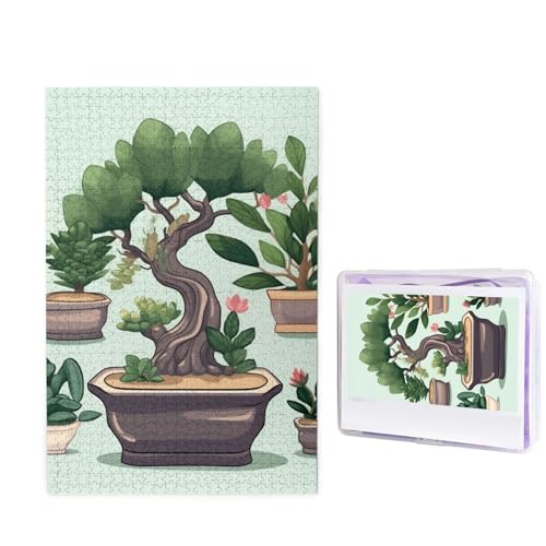 Bonsai-Pflanzen-Puzzle, 1000 Teile, personalisiertes Puzzle für Erwachsene, personalisiertes Bild mit Aufbewahrungstasche, Holzfotos, Puzzle für Familien-Heimdekoration (50 x 74,9 cm) von RLDOBOFE