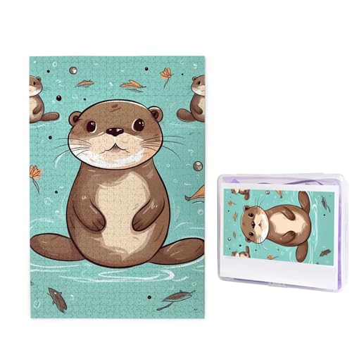 Cartoon-Puzzle, niedliches Otter-Puzzle, 1000 Teile, personalisiertes Puzzle für Erwachsene, personalisiertes Bild mit Aufbewahrungstasche, Holzfotos, Puzzle für Familien-Heimdekoration (50 x 74,9 cm) von RLDOBOFE