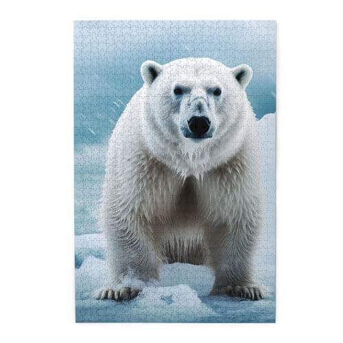 Cooles weißes Eisbär-Puzzle, 1000 Teile, personalisiertes Puzzle, Holz-Fotopuzzle für Erwachsene, Familie, Bilderpuzzle, Geschenke für Hochzeit, Geburtstag, Valentinstag, Geschenke (74,9 x 50 cm) von RLDOBOFE