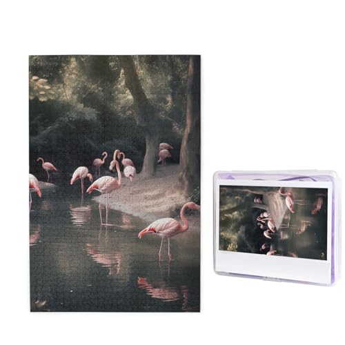 Flamingo-Puzzles, 1000 Teile, personalisiertes Puzzle für Erwachsene, personalisiertes Bild mit Aufbewahrungstasche, Holzfotos, Puzzle für Familien-Heimdekoration (50 x 74,9 cm) von RLDOBOFE