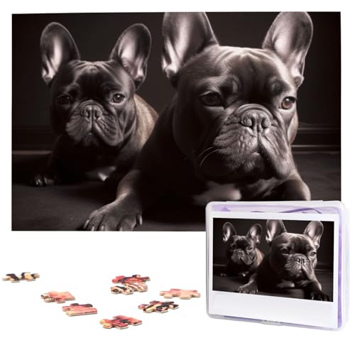 Französische Bulldogge, Puzzle, 1000 Teile, personalisiertes Holz-Fotopuzzle für Erwachsene, Familien-Bilderpuzzle, Geschenke für Hochzeit, Geburtstag, Valentinstag, Geschenke (74,9 x 50 cm) von RLDOBOFE