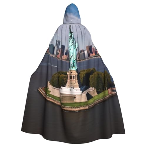 Freiheitsstatue in NYC Druck, Kapuzenumhang, Hexenumhang, langer Samt-Umhang, Unisex, Weihnachten, Halloween, Kapuzenumhang, Schwarz, Schwarz, Einheitsgröße von RLDOBOFE