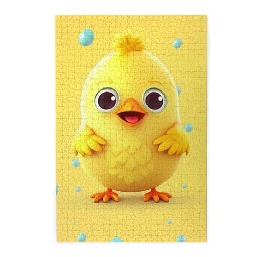 Gelbes Huhn-Puzzle, 1000 Teile, personalisierbar, Holz-Fotopuzzle für Erwachsene, Familie, Bilderpuzzle, Geschenke für Hochzeit, Geburtstag, Valentinstag, Geschenke (74,9 x 50 cm) von RLDOBOFE