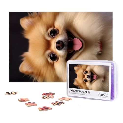 Happy kurzhaarige Pomeranian Puzzles 300 Teile Personalisierte Puzzles Holz Fotopuzzle für Erwachsene Familie Bild Puzzle Geschenke für Hochzeit Geburtstag Valentinstag Geschenke 38,1 x 25,9 cm von RLDOBOFE