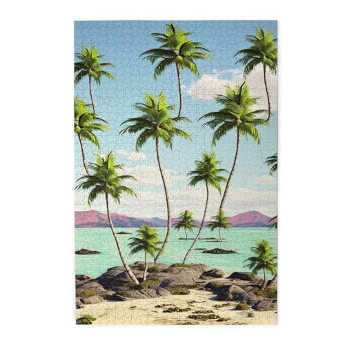 Hawaii-Palmen-Puzzle, 1000 Teile, personalisiertes Holz-Fotopuzzle für Erwachsene, Familien-Bilderpuzzle, Geschenke für Hochzeit, Geburtstag, Valentinstag, Geschenke (74,9 x 50 cm) von RLDOBOFE