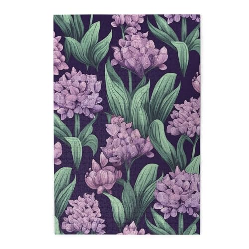 Hyazinthen-Puzzle mit violetten Blumen, 1000 Teile, personalisierbar, Holz-Fotopuzzle für Erwachsene, Familien-Bilderpuzzle, Geschenke für Hochzeit, Geburtstag, Valentinstag, Geschenke (74,9 x 50 cm) von RLDOBOFE