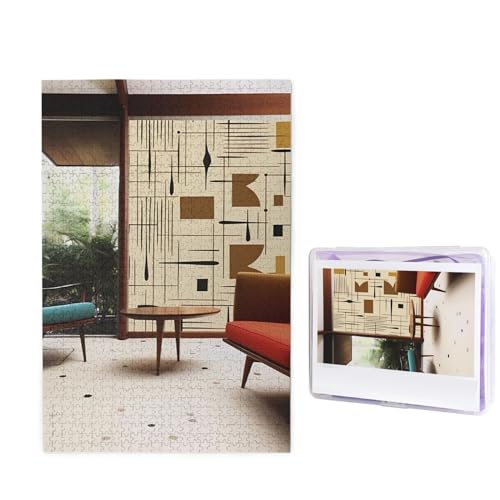 Mid Century Modern1 Puzzles, 1000 Teile, personalisiertes Puzzle für Erwachsene, personalisiertes Bild mit Aufbewahrungstasche, Holzfotos, Puzzle für Familien-Heimdekoration (50 x 74,9 cm) von RLDOBOFE