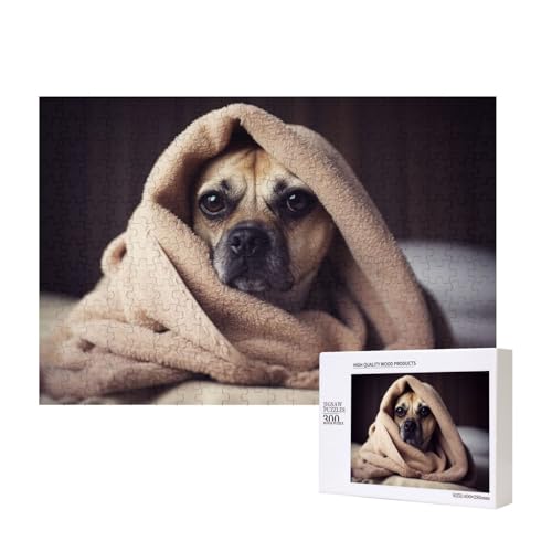 Puzzle 500 Teile Hund in einer Decke Puzzle Holz Fotopuzzle für Erwachsene Personalisiertes Bilderpuzzle Klassisches Puzzle für Familie Hochzeit Geburtstag Valentinstag Geschenke 15,7 x 11 Zoll von RLDOBOFE