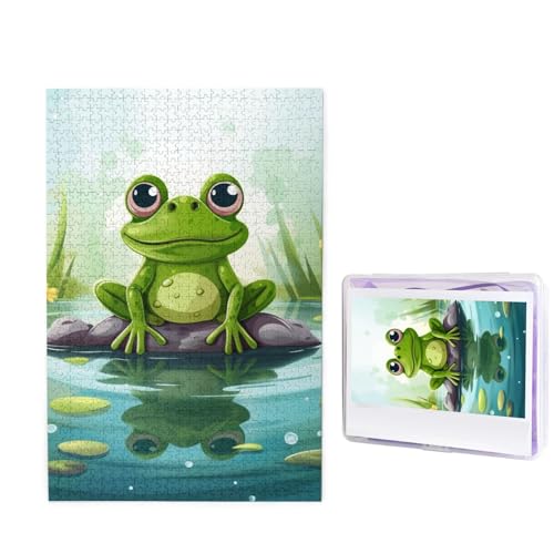 Puzzle Frosch in einem Teich, 1000 Teile, personalisiertes Puzzle für Erwachsene, personalisiertes Bild mit Aufbewahrungstasche, Holzfotos, Puzzle für Familie, Heimdekoration (50 x 74,9 cm) von RLDOBOFE