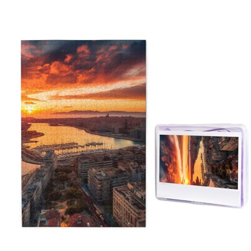 Puzzle Sonnenuntergang in Barcelona, 1000 Teile, personalisiertes Puzzle für Erwachsene, personalisiertes Bild mit Aufbewahrungstasche, Holzfotos, Puzzle für Familien-Heimdekoration (50 x 74,9 cm) von RLDOBOFE