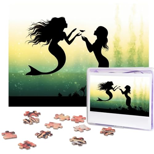 Puzzles 500 Teile Animierte Meerjungfrau küssende Fische Puzzle Holz Fotopuzzle für Erwachsene Personalisiertes Bilderpuzzle Klassisches Puzzle für Familie Hochzeit Valentinstag Geschenke 51,8 x 38,1 von RLDOBOFE