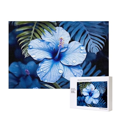 Puzzles 500 Teile Blaue Blume tropische Puzzles Holz Fotopuzzle für Erwachsene Personalisiertes Bilderpuzzle Klassisches Puzzle für Familie Hochzeit Geburtstag Valentinstag Geschenke 15,7 x 11 Zoll von RLDOBOFE