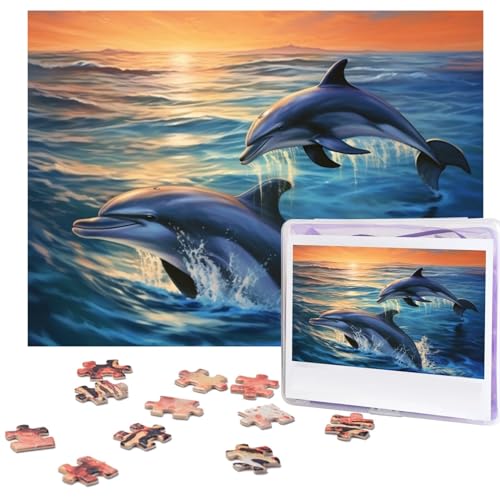 Puzzles 500 Teile Delfine im Meer Puzzle Holz Fotopuzzle für Erwachsene Personalisiertes Bilderpuzzle Klassisches Puzzle für Familie Hochzeit Geburtstag Valentinstag Geschenke 51,8 x 38,1 cm von RLDOBOFE