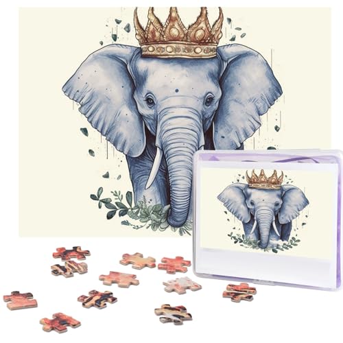 Puzzles 500 Teile Elefant trägt eine Krone Puzzle Holz Fotopuzzle für Erwachsene Personalisiertes Bilderpuzzle Klassisches Puzzle für Familie Hochzeit Geburtstag Geschenke von RLDOBOFE