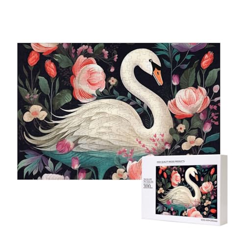 Puzzles 500 Teile Floral Swan Puzzle Holz Fotopuzzle für Erwachsene Personalisiertes Bilderpuzzle Klassisches Puzzle für Familie Hochzeit Geburtstag Valentinstag Geschenke 15,7 x 11 Zoll von RLDOBOFE