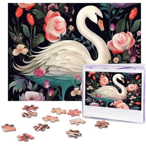 Puzzles 500 Teile Floral Swan Puzzle Holz Fotopuzzle für Erwachsene Personalisiertes Bilderpuzzle Klassisches Puzzle für Familie Hochzeit Geburtstag Valentinstag Geschenke 51,8 x 38,1 cm von RLDOBOFE