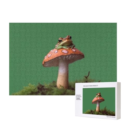 Puzzles 500 Teile Frosch auf Pilz Puzzle Holz Fotopuzzle für Erwachsene Personalisiertes Bilderpuzzle Klassisches Puzzle für Familie Hochzeit Geburtstag Valentinstag Geschenke 15,7 x 11 Zoll von RLDOBOFE