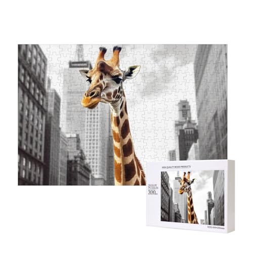 Puzzles 500 Teile Giraffe in New York Puzzle Holz Fotopuzzle für Erwachsene Personalisiertes Bilderpuzzle Klassisches Puzzle für Familie Hochzeit Geburtstag Valentinstag Geschenke 15,7 x 11 Zoll von RLDOBOFE