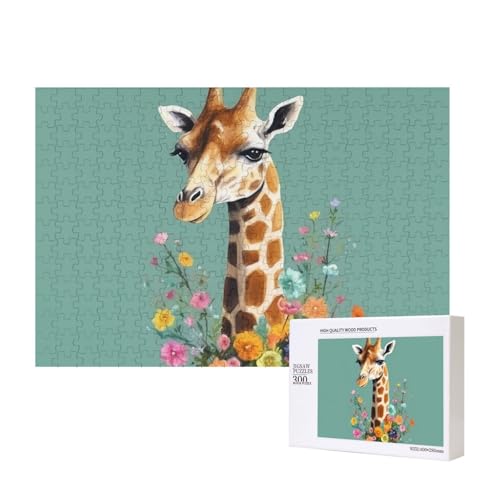 Puzzles 500 Teile Giraffe mit Blumen Puzzle Holz Fotopuzzle für Erwachsene Personalisiertes Bilderpuzzle Klassisches Puzzle für Familie Hochzeit Geburtstag Valentinstag Geschenke 15,7 x 11 Zoll von RLDOBOFE