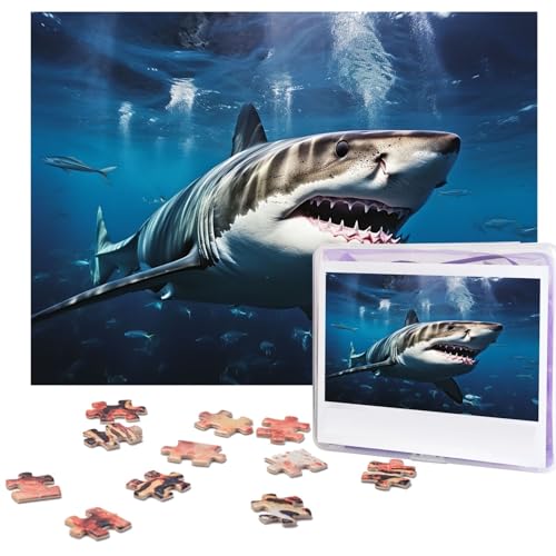 Puzzles 500 Teile Great White Shark Jigsaw Puzzles Holz Fotopuzzle für Erwachsene Personalisiertes Bilderpuzzle Klassisches Puzzle für Familie Hochzeit Geburtstag Valentinstag Geschenke 51,8 x 38,1 cm von RLDOBOFE