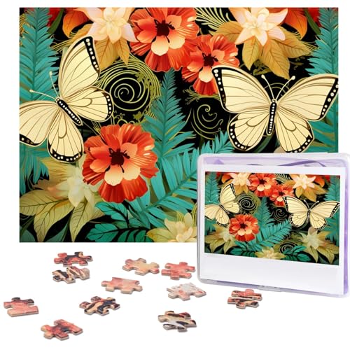 Puzzles 500 Teile Hintergrundmuster mit Schmetterlingen und Blumen Puzzle Holz Fotopuzzle für Erwachsene Personalisiertes Bilderpuzzle Klassisches Puzzle für Familie Hochzeit Geburtstag Geschenke von RLDOBOFE