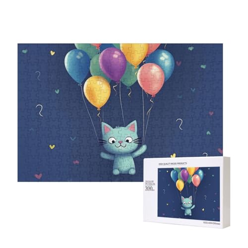 Puzzles 500 Teile Katze und Ballon Puzzle Holz Fotopuzzle für Erwachsene Personalisiertes Bilderpuzzle Klassisches Puzzle für Familie Hochzeit Geburtstag Valentinstag Geschenke 15,7 x 11 Zoll von RLDOBOFE