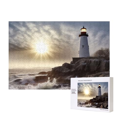 Puzzles 500 Teile Leuchtturm Felsen Meer Puzzle Holz Fotopuzzle für Erwachsene Personalisiertes Bilderpuzzle Klassisches Puzzle für Familie Hochzeit Geburtstag Geschenke 15,7 x 11 Zoll von RLDOBOFE