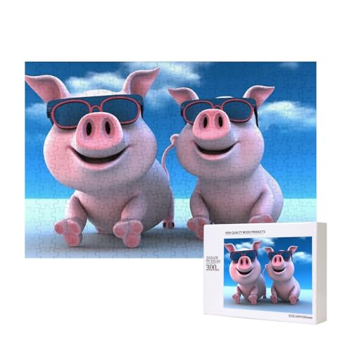 Puzzles 500 Teile Lustige 3D Piggies Puzzles Holz Fotopuzzle für Erwachsene Personalisiertes Bilderpuzzle Klassisches Puzzle für Familie Hochzeit Geburtstag Valentinstag Geschenke 15,7 x 11 Zoll von RLDOBOFE