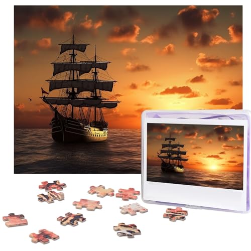 Puzzles 500 Teile Schiff unter dem Sonnenuntergang Puzzle Holz Fotopuzzle für Erwachsene Personalisiertes Bilderpuzzle Klassisches Puzzle für Familie Hochzeit Geburtstag Valentinstag Geschenke 51,8 x von RLDOBOFE