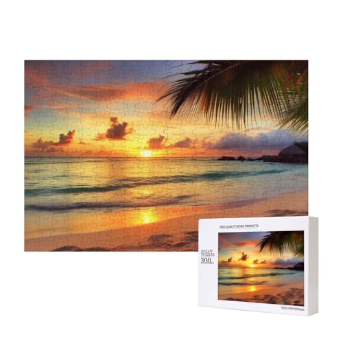 Puzzles 500 Teile Sonnenuntergang am Strand Puzzles Holz Fotopuzzle für Erwachsene Personalisiertes Bilderpuzzle Klassisches Puzzle für Familie Hochzeit Geburtstag Valentinstag Geschenke 15,7 x 11 von RLDOBOFE