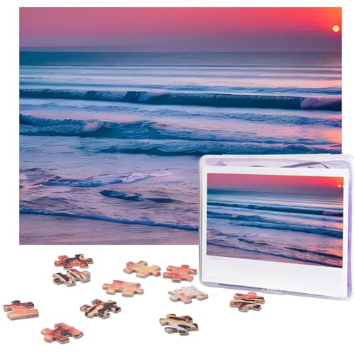 Puzzles 500 Teile Strand mit Sonnenuntergang Puzzle Holz Fotopuzzle für Erwachsene Personalisiertes Bilderpuzzle Klassisches Puzzle für Familie Hochzeit Geburtstag Valentinstag Geschenke 51,8 x 38,1 von RLDOBOFE