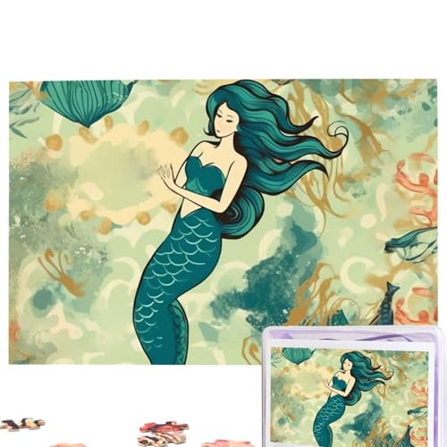 Retro-Meerjungfrau-Puzzle, personalisiertes Puzzle, 1000 Teile, Puzzles aus Fotos, Bilderpuzzle für Erwachsene und Familie (74,9 x 50 cm) von RLDOBOFE