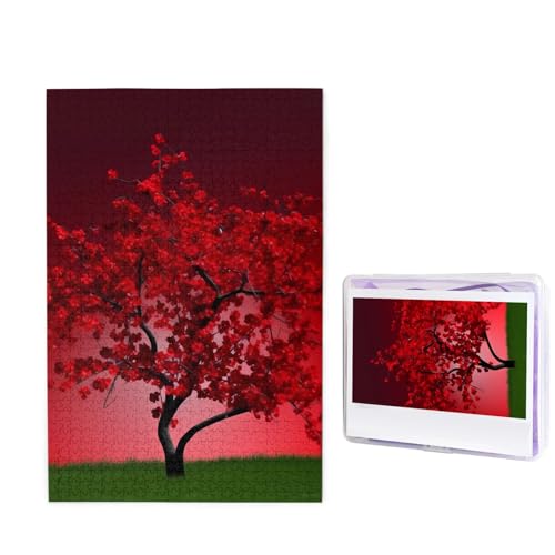 Rote Kirschblüten-Puzzles, 1000 Teile, personalisiertes Puzzle für Erwachsene, personalisiertes Bild mit Aufbewahrungstasche, Holzfotos, Puzzle für Familien-Heimdekoration (50 x 74,9 cm) von RLDOBOFE