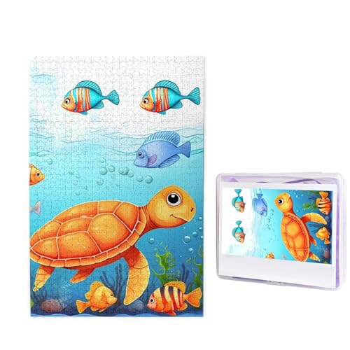 Schildkröten- und Fisch-Puzzle, 1000 Teile, personalisiertes Puzzle für Erwachsene, personalisiertes Bild mit Aufbewahrungstasche, Holzfotos, Puzzle für Familien-Heimdekoration (50 x 74,9 cm) von RLDOBOFE