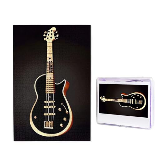 Schwarze Gitarren-Puzzle, 1000 Teile, personalisiertes Puzzle für Erwachsene, personalisiertes Bild mit Aufbewahrungstasche, Holzfotos, Puzzle für Familien-Heimdekoration (50 x 74,9 cm) von RLDOBOFE